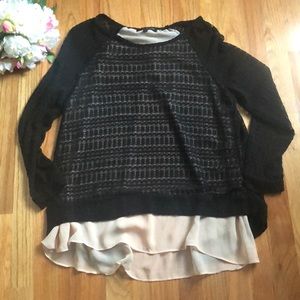 NWOT black sweater with chiffon underlay